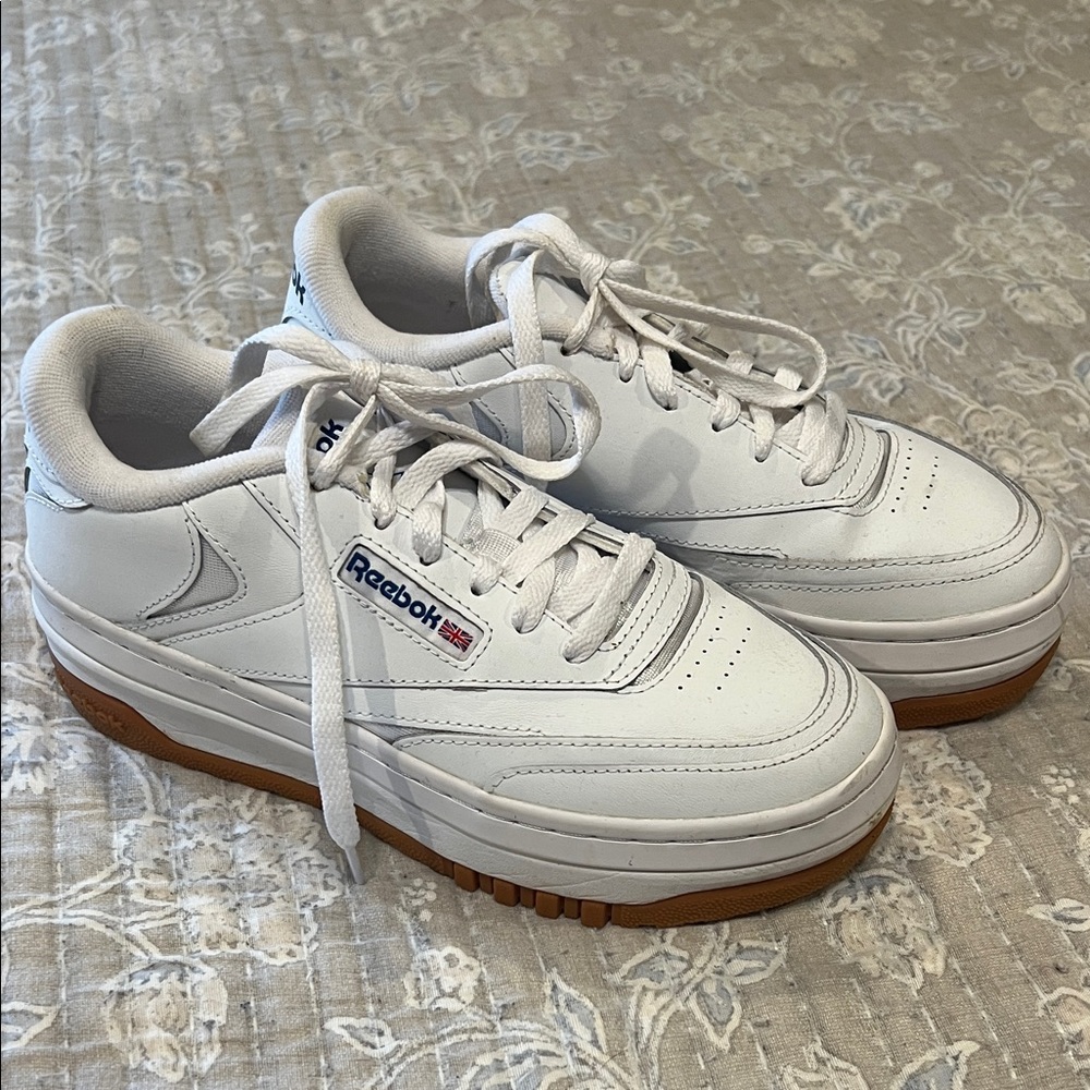 Reebok Classic White platform Sneakers with Brown Sole